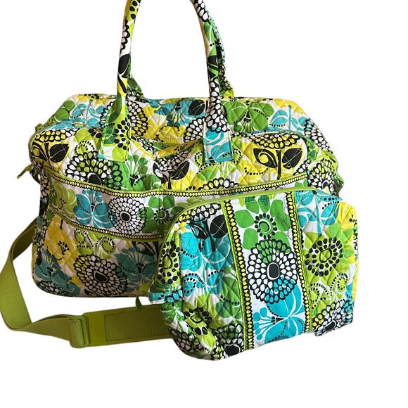 Vera Bradley Grand Traveler Weekend Tote & Cosmetic Bag - Lime's Up Duffel Bag - Picture 1 of 9